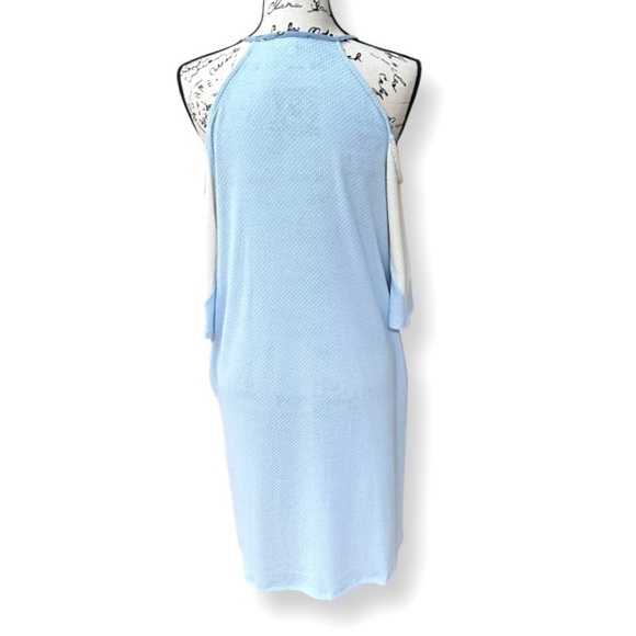 Leopard Detail Blue & White Cold Shoulder Dress Pockets S - Picture 11 of 14